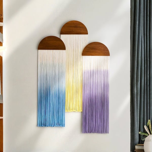 Dye Yarn Wall Hanging, Home Decoration, Ombré Macrame, Bedroom Wall Hanging, Modern Macrame, Dip Dye Tapestry, Ombre Decor V43