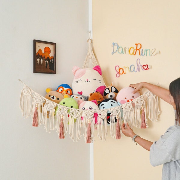 Toy Hammock Macrame, Macrame Nursery, Toy Storage, Stuffed Animal, Baby Room Decor, Squishmallow Net, Boho Hammock, Stuffed Toy Hammock I20