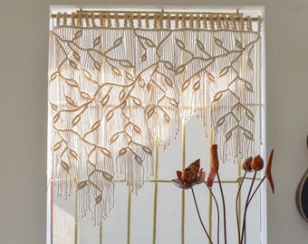 Macrame Leaf Window Curtain, Large Macrame Wall Hanging, Home Decor, Boho Wall Art, Modern Wall Decor , Shower curtain, Wedding decor C10