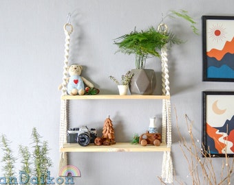 Boho Macrame Shelf, Floating Boho Wall Shelf, Bathroom Shelf, Macrame Plant Shelf, Bathroom Decor, Hanging Shelf, Wall Boho Shelf S02