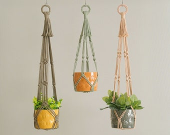 Geen kwast plantenhanger, macrame plantenhouder, kwastvrije plantenhanger, geen staart plantenhouder, eenvoudige touwplanter, minimalistisch Boho Decor H70