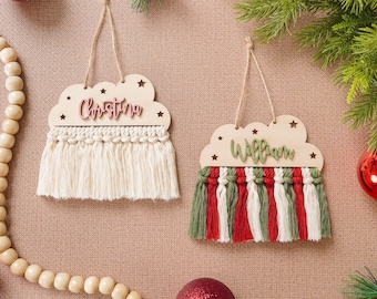Christmas Name Ornaments, Winter Decorations, Custom Name, Holiday Wood Signs, Christmas Keepsake, Christmas Ornament, Macrame Christmas O01