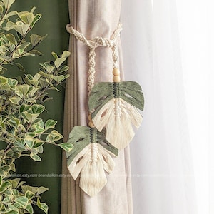 Handgefertigtes Blatt Vorhang Raffhalter, Makramee Monstera Raffhalter, Boho Vorhang Halter, Bauernhaus Dekor, Geschenk für Pflanzenliebhaber C07