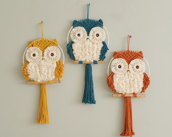 Makramee Eule, Wandbehang, Babyzimmer, Schlafzimmer Dekoration, Eulen-Dekor, Baby-Show-Geschenk-Geschenk, Flauschige Makramee-Eule, Wandbehang W69