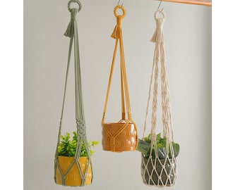 Portavaso senza nappe, portavaso in macramè, portavaso senza nappe, portavaso senza coda, semplice vaso in corda, decorazione boho minimalista I15
