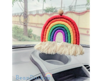 Macrame Pride Rainbow Cute Car Accessories, Car Charm For LGBTQ Gay, Rearview Mirror Charm, Rainbow Car Hanger, Essential Oil Diffuser A24