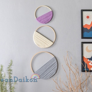 Macrame Circle Wall Hanging Set, Handmade Hoop Wall Art, Boho Nusery Wall Decor, Geometric Wall Art, Modern Home Decor,Living Room Decor W23