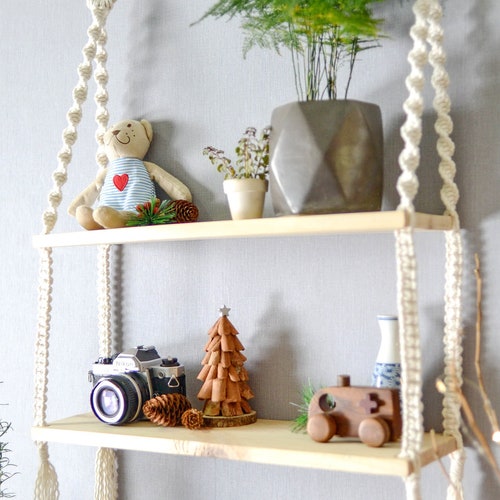 Boho Macrame Shelf Floating Boho Wall Shelf Bathroom Shelf Etsy