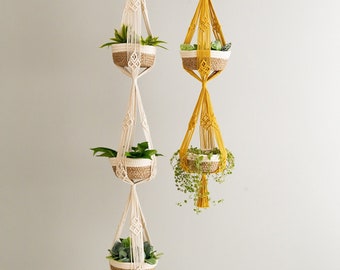 Triple Plant Holder, Tassel Pot Hanger,  Pot Holder, Three Tiers Plant Hanger, 2 Tier Planter, Outdoor Plant Hanger, Plant Pot Hanger I72