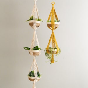 Triple Plant Holder, Tassel Pot Hanger,  Pot Holder, Three Tiers Plant Hanger, 2 Tier Planter, Outdoor Plant Hanger, Plant Pot Hanger I72