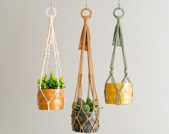 Macrame plantenhanger, handgemaakte plantenbak, macrame pannenlap, extra lange hanger, plantenmuurhouder, Boho macrame, housewarming geschenken I57