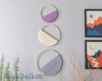 Macrame Circle Wall Hanging Set, Handmade Hoop Wall Art, Boho Nusery Wall Decor, Geometric Wall Art, Modern Home Decor,Living Room Decor W23