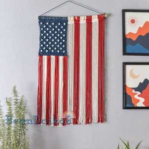 This Unique Macrame USA Flag Wall Hanging would be a perfect boho touch yet unique to complete your home decoration, Livingroom Decor, Holiday Decor, Nursery Wall Decor. This could also be a perfect quirky idea for Gift for Birth, and Christmas Gift.