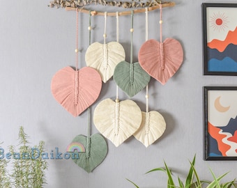 Large Macrame Heart Wall Hanging, Macrame Feathers, Macrame Leaves, Christmas Gifts, Love Wall Art, Home Decor, Gift for Her L13