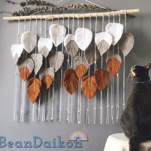 Large Macrame Leaves Wall Hanging Boho Wall Decor Macrame Etsy