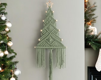 Unique Xmas Tree Decor, Boho Christmas Gift, Holiday Wall Hanging, Macrame Decoration, Pine Tree Decor, Christmas Gift, Winter Wall Art X32