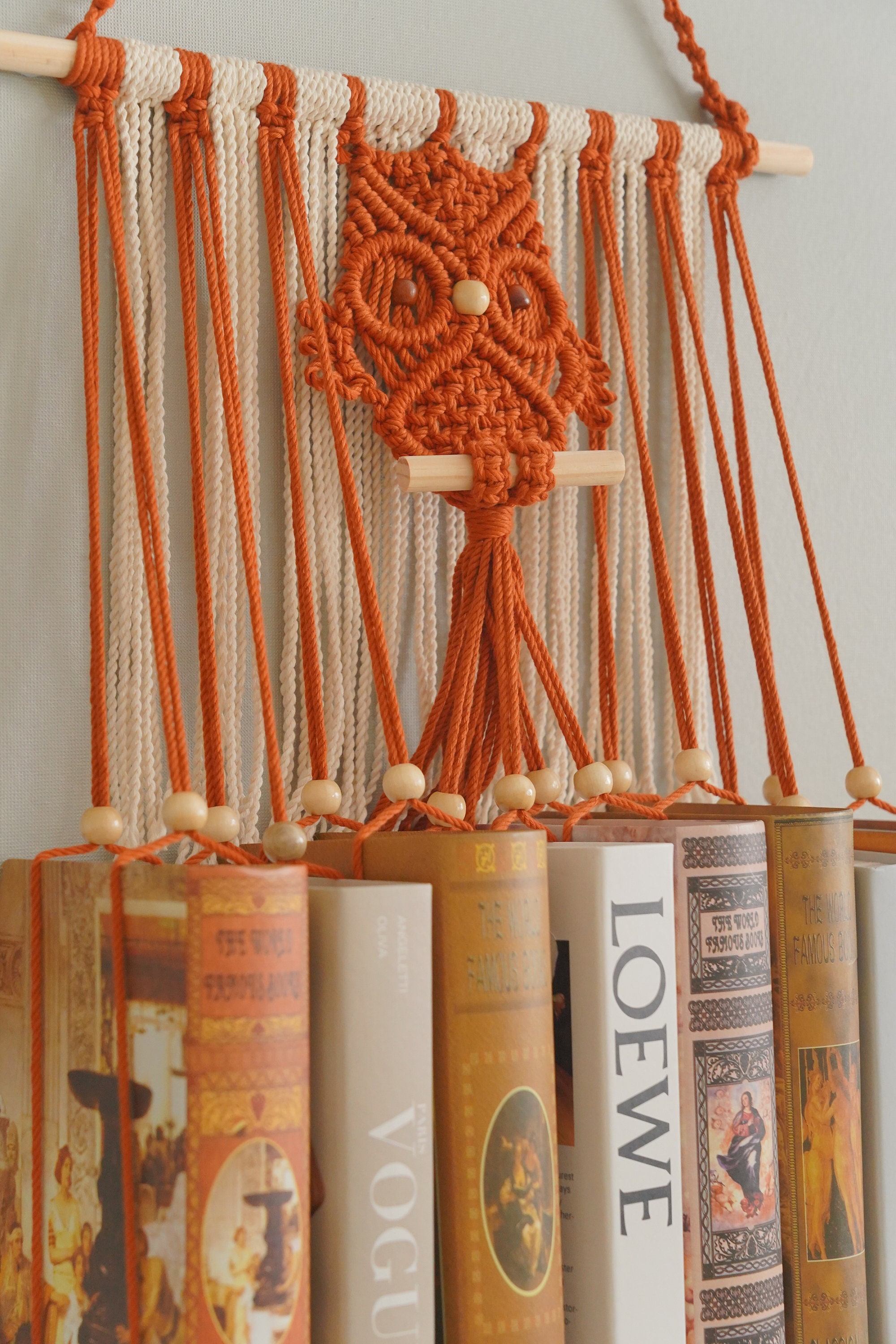 Makramee-Buchhalter In Eulenform – Handgefertigtes Hängendes Bücherregal, Boho-Deko Für Wohnzimmer & Kinderzimmer