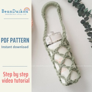Bottle Holder Pdf, DIY Pattern, Water Bottle Bag, Gift For Her, Macrame Beginner, Tumbler Accessory, Macrame Drink Tote, Do It Yourself P32