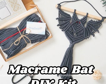 DIY Bat Macrame, Diy Kit For Adults, Macrame Wall Hanging, Boho Halloween, Gothic Bat Decor, Make Your Own, Witchy Gifts, Do It Yourself K30