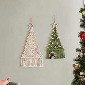 Rustic Macrame Christmas Tree Wall Hanging Green X34