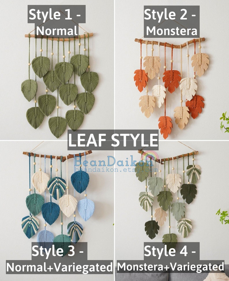 Green Leaves Macrame Wall Hanging Macrame Feather Farmhouse image 5
