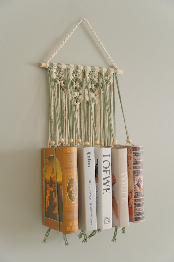 Macrame Bookshelf, Bohemian Book Holder, Macrame Wall Hanging, Housewarming Gift, Farmhouse Decor, Modern Bookshelf, Kids Wall Bookself H81