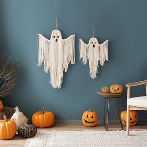 Macrame Ghost, Witchy Decor, Retro Halloween, Spooky Wall Art, Gifts For Goths, Hanging Decoration, Ghost Wall Decor, Cute Halloween V73 image 7