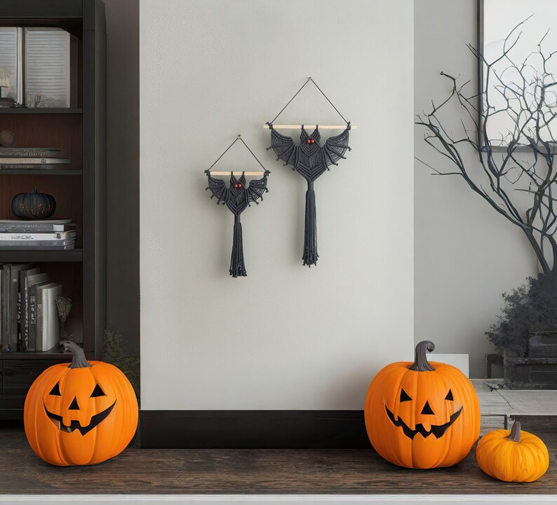 Murciélago gótico de macramé, arte mural oscuro, adornos de murciélago, regalo de macramé, decoración gótica, estética gótica, dormitorio bohemio, decoraciones de murciélagos V12 imagen 10