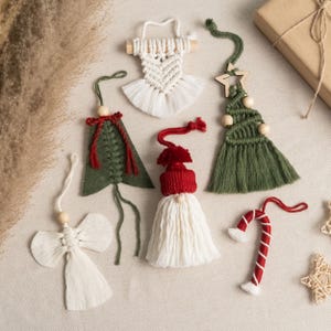 Macrame Christmas Ornament Set, Christmas Decor, Handmade Xmas Decoration, Christmas Car Charm, Christmas Gift For Friend, Boho Ornament X06