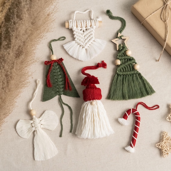 Kit di decorazioni natalizie fai da te in macramè, kit da appendere alla parete per albero di Natale, piccolo arazzo da appendere alla parete, stile bohémien, decorazioni natalizie