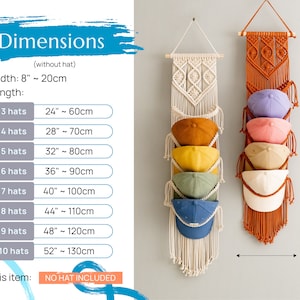 Macrame Cap Rack, Minimal Hat Hanger, Entryway Organizer, Cap Display, Wall Cap Hanger, Handmade Macrame H78 image 4