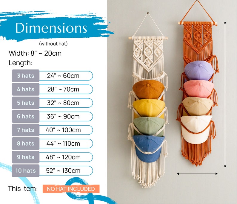 Macrame Cap Rack, Minimal Hat Hanger, Entryway Organizer, Cap Display, Wall Cap Hanger, Handmade Macrame H78 image 4