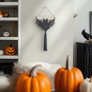 Murciélago gótico de macramé, arte mural oscuro, adornos de murciélago, regalo de macramé, decoración gótica, estética gótica, dormitorio bohemio, decoraciones de murciélagos V12 imagen 8