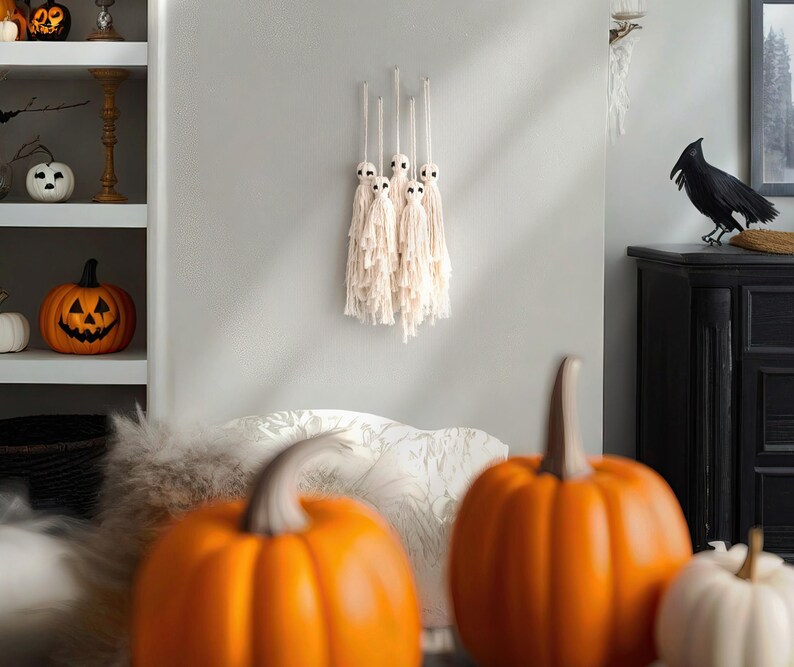 Macrame Ghost Decor, Halloween Tapestry, Gothic Macrame, Felt Ghost, Spooky Decor, Dark Wall Art, Gifts For Goths, Hanging Decoration V82 image 8
