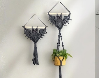 Decorazione gotica a forma di pipistrello, macramè sospeso, decorazione per la stanza da strega, Halloween moderno, arte da parete scura, portavasi sospeso, decorazioni a forma di pipistrello W52