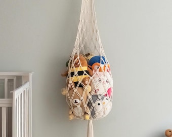 Macrame Toy Hammock, Stuffed Animal Storage, Squishmallow Holder, Kids Room Storage, Boho Toy Storage, Stuffed Animal Hammock I95