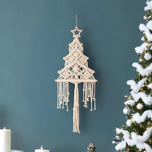 Macrame Christmas Tree Wall Hanging in Olive Green & Wood X32