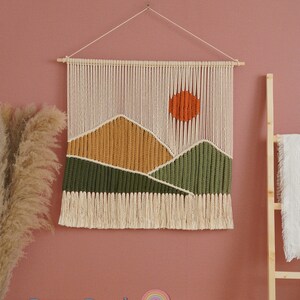 Macrame Wall Hanging, Nature Tapestry, Landscape Art, Farmhouse Decoration, Mid Century Modern, Boho Wall Decor, Yarn Wall Hangin W49