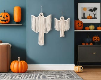 2 Décorations Fantômes Macramé Boho Pour Halloween - 40 Cm, En Coton - Pour Porte, Porche, Intérieur