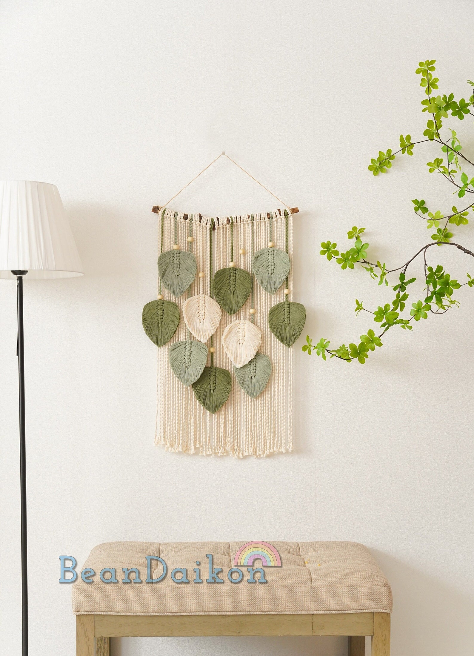 Green Leaves Macrame Wall Hanging Macrame Feather Wall Decor Etsy Canada