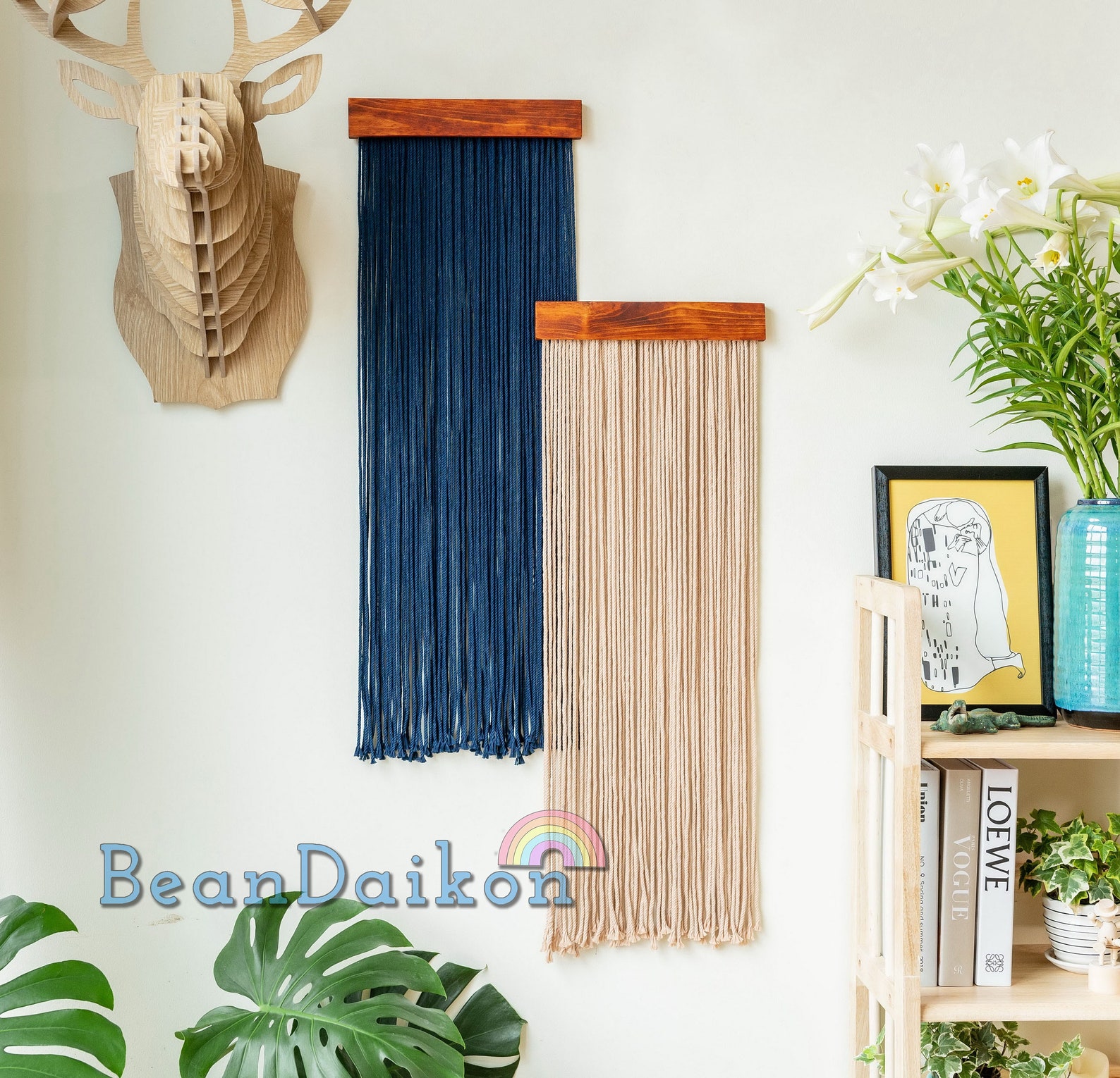 Boho Yarn Wall Decor, Macrame Wall Hanging, Fiber Art, Living Room Wall ...