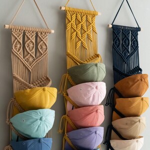 Macrame Cap Rack, Minimal Hat Hanger, Entryway Organizer, Cap Display, Wall Cap Hanger, Handmade Macrame H78 image 10