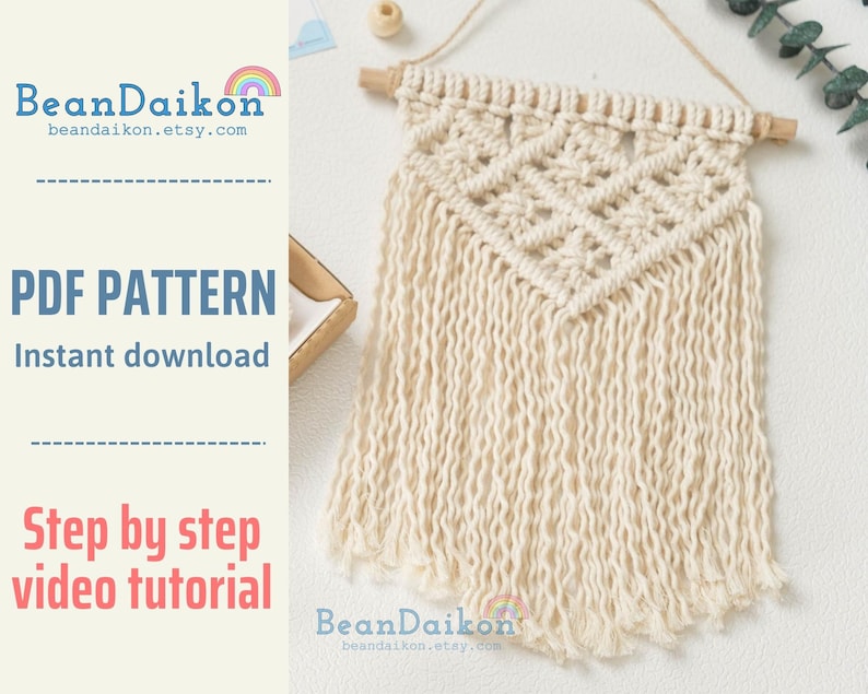 Pattern Macrame PDF, Wall Macrame, Easy Pattern, Macrame Beginner Kit, Yarn Wall Hanging, Macramé DIY, Boho Nursery Decor, Xmas Gift P42 image 1