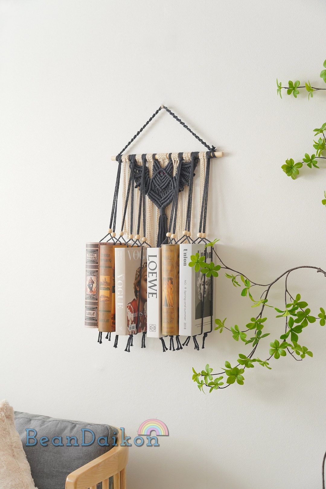 Bat Hanging Bookshelf, Bohemian Home Decor, Book Storage, Kid Bookshelf
