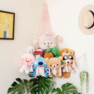 Makrama Hamak Zabawek, Przechowywanie Pluszowych Zwierząt, Uchwyt Squishmallow, Przechowywanie Dziecięcych Pokojów, Boho Przechowywanie Zabawek, Hamak Pluszowych Zwierząt H20 zdjęcie 8
