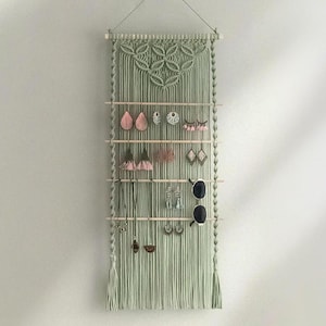 Kettinghouder muur, macramé wandtapijt, boho-accessoires, display oorbellen, opberger oorbellen, cadeau voor moeder, sieraden display I81