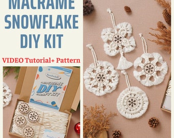 Macrame Christmas Snowflake Ornament Kit, Modern Christmas, Adult Craft Kits, Home Activity, Holiday Decoration, Macrame Tutorial K58