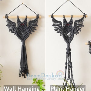 Gothic Bat Decor, Hanging Macrame, Witchy Room Decor, Modern Halloween, Dark Wall Art, Hanging Plant Holder, Bat Decorations W52 image 3