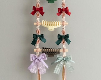 Makramee Haarspangenhalter, Geburtstagsgeschenk für Mädchen, Boho Bow Organizer, Kinderzimmer Wand Dekor I90