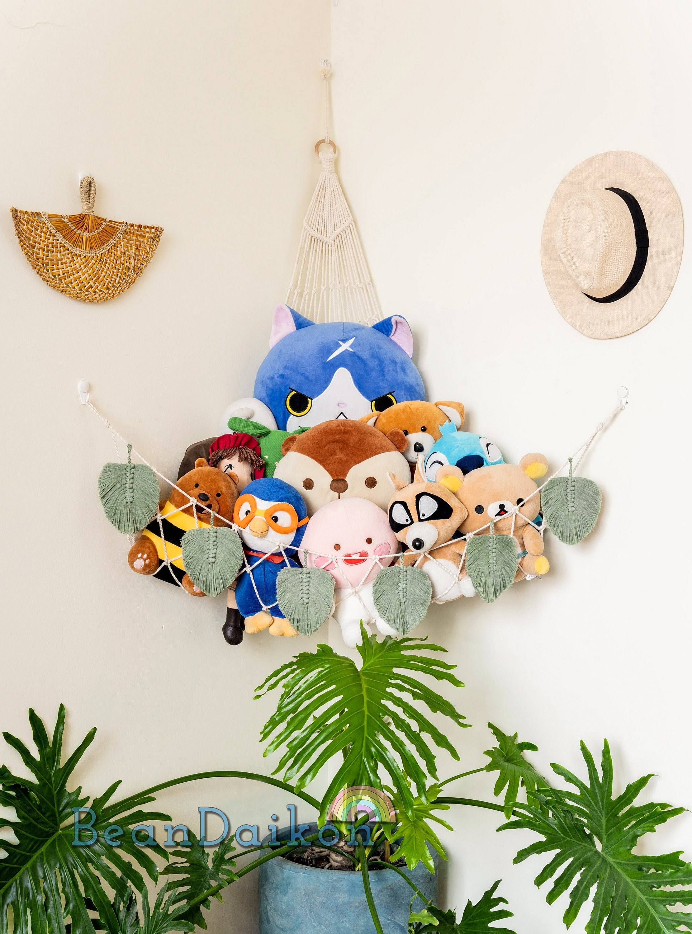 Green Leaves Toy Hammock, Squishmallow Storage, Kid Room Storage Net, Stuffed Animal Hammock, Gifts For Baby Girl, Soft Toy Hanger H23 Green Leaves Toy Hammock, Squishmallow Storage, Kid Room Storage Net, Stuffed Animal Hammock, Gifts For Baby Girl, Soft Toy Hanger H23